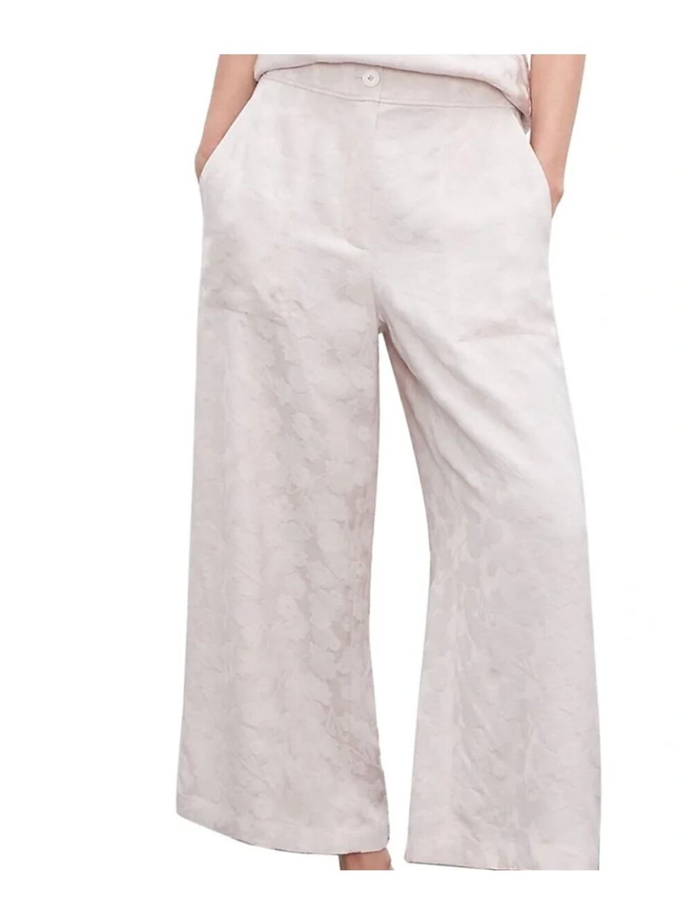 Club Monaco 4 Pale Pink Jacquard Crop Pants Floral Wide Leg Chic